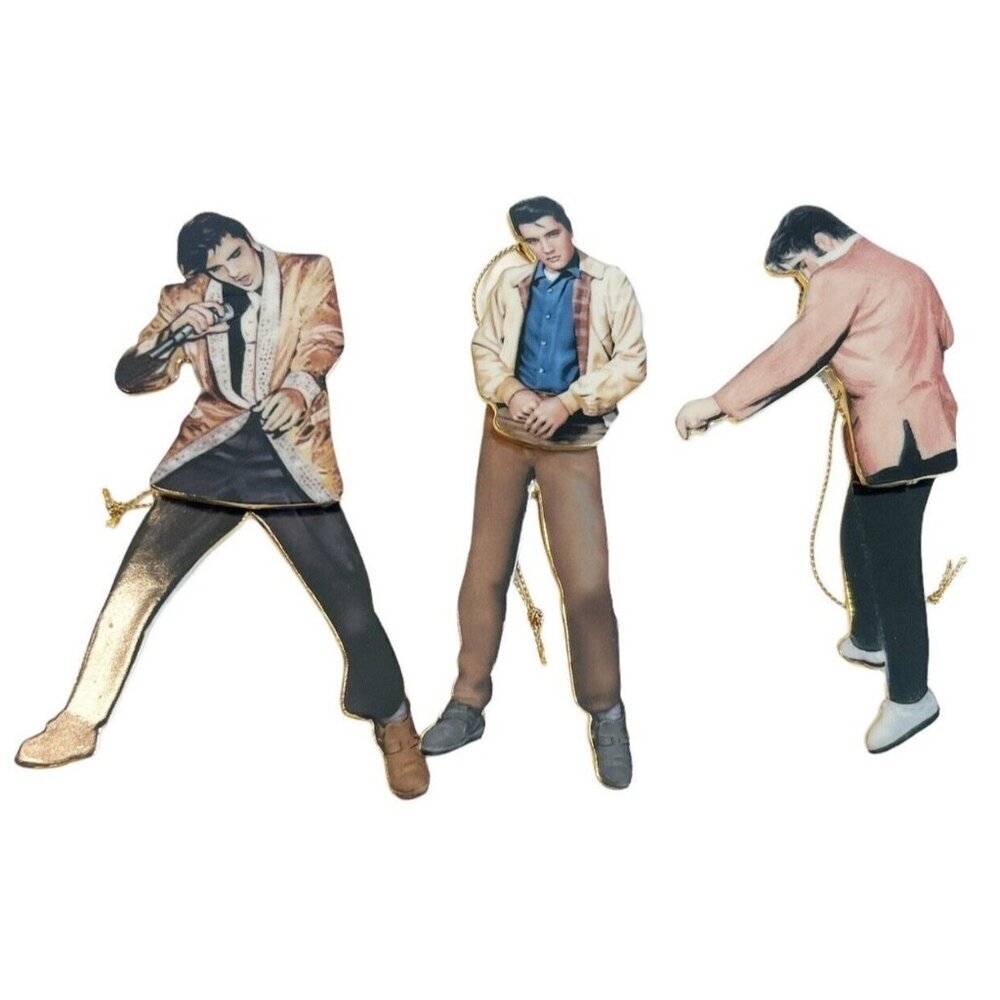 Set of 3 Bradford 2000 Rockin n Rollin Elvis Presley Ornament A00751 COA 38878 - Picture 2 of 11